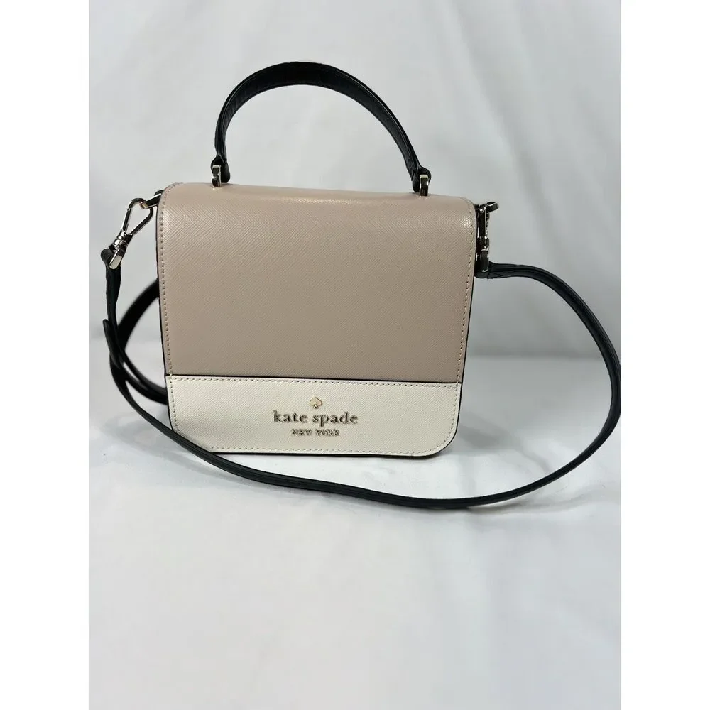 Kate Spade New York STACI SQUARE CROSSBODY EUC Warm‎ Beige Black Ivory